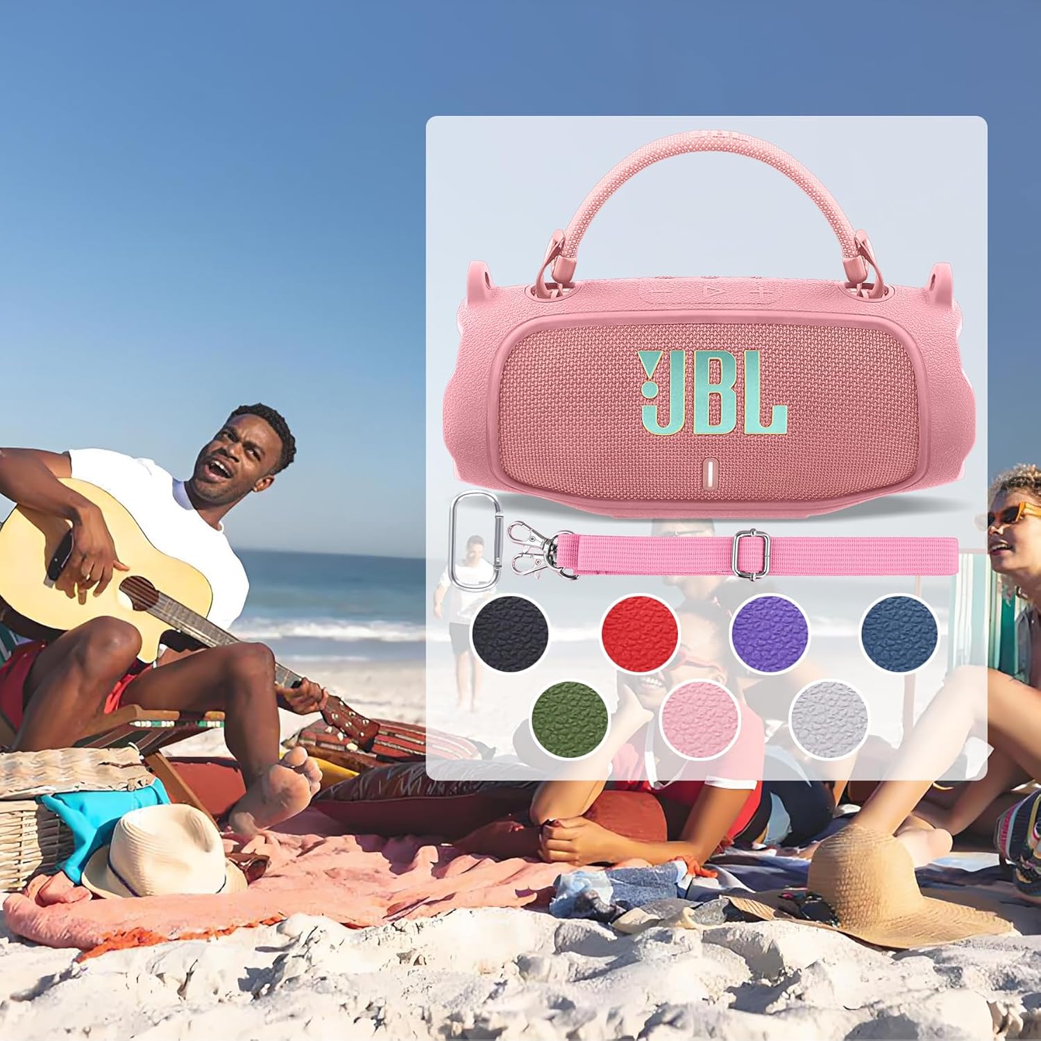 co2CREA Silicone Case for JBL Charge 6 Portable Waterproof Bluetooth Speaker, Portable Travel Soft Cover with Shoulder Strap, Protective Skin Case (Pink) - Image 9