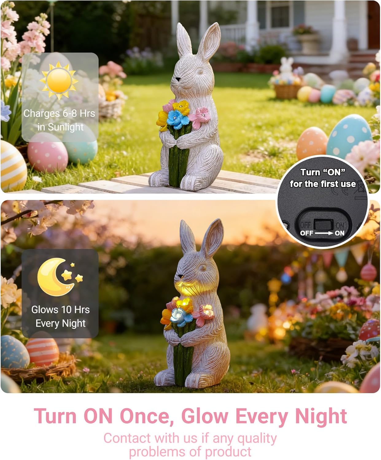 Nacome Solar Bunny Garden Decor: Outdoor Rabbit Statue with Succulent for Yard Art Lawn Ornaments Porch Patio Balcony - Easter Birthday Gifts for Mom Women Grandma