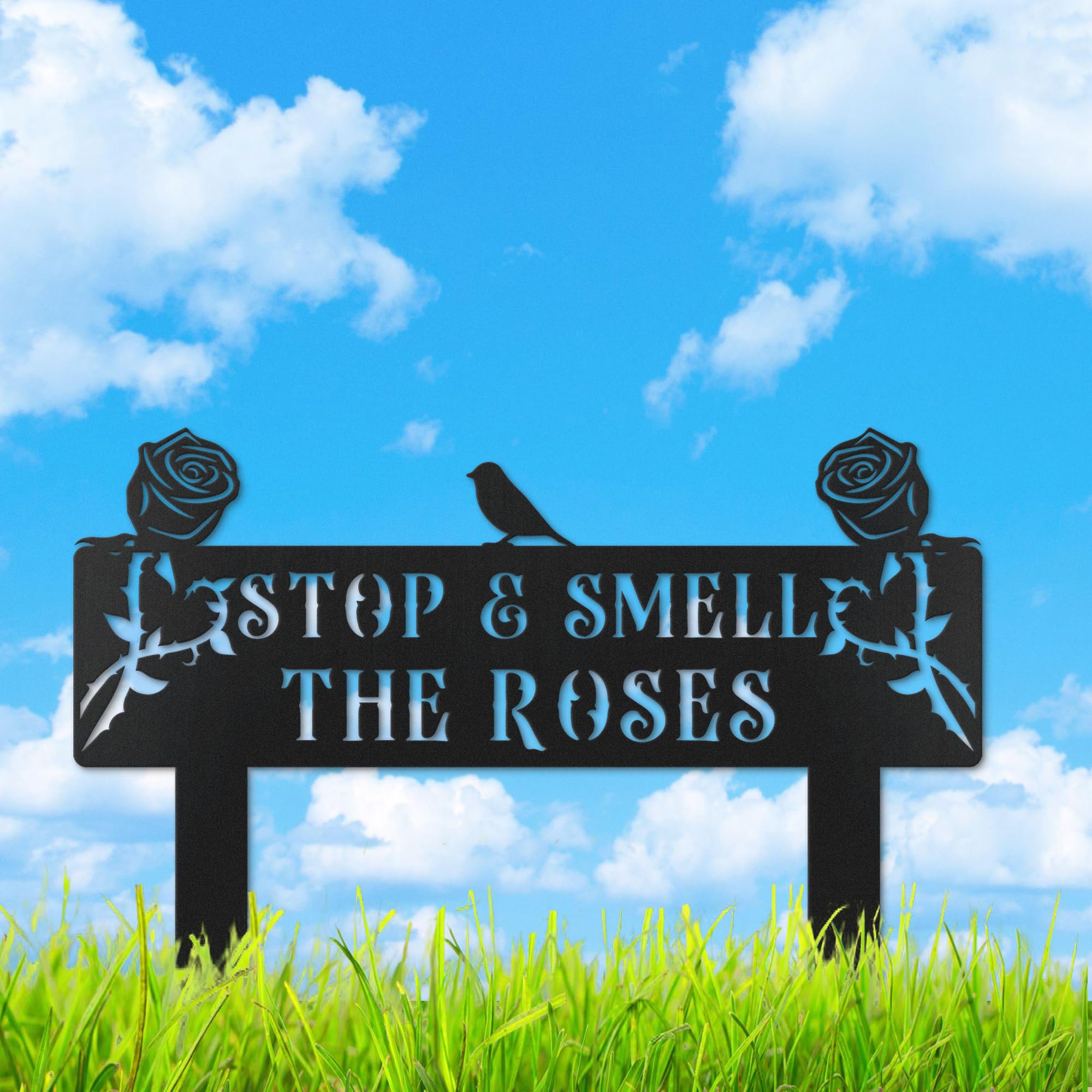 KGYMOT Stop and Smell The Roses Garden Sign Lawn Yard Decor Rose