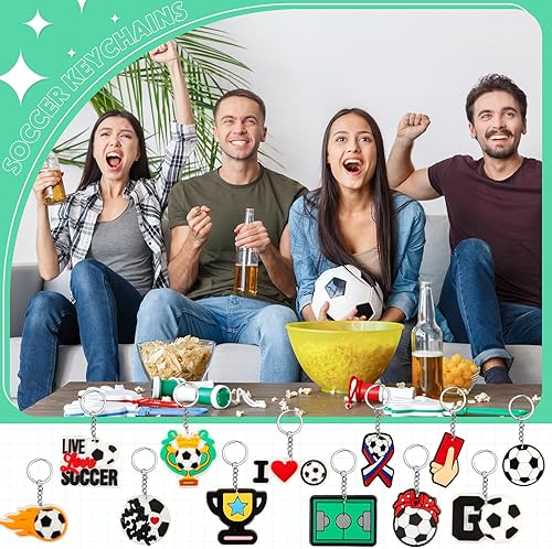 Miniatura 3 de Batiyeer Paquete de 36 llaveros de fútbol a granel para deportes a granel, regalos divertidos para regalos de fiesta de cumpleaños