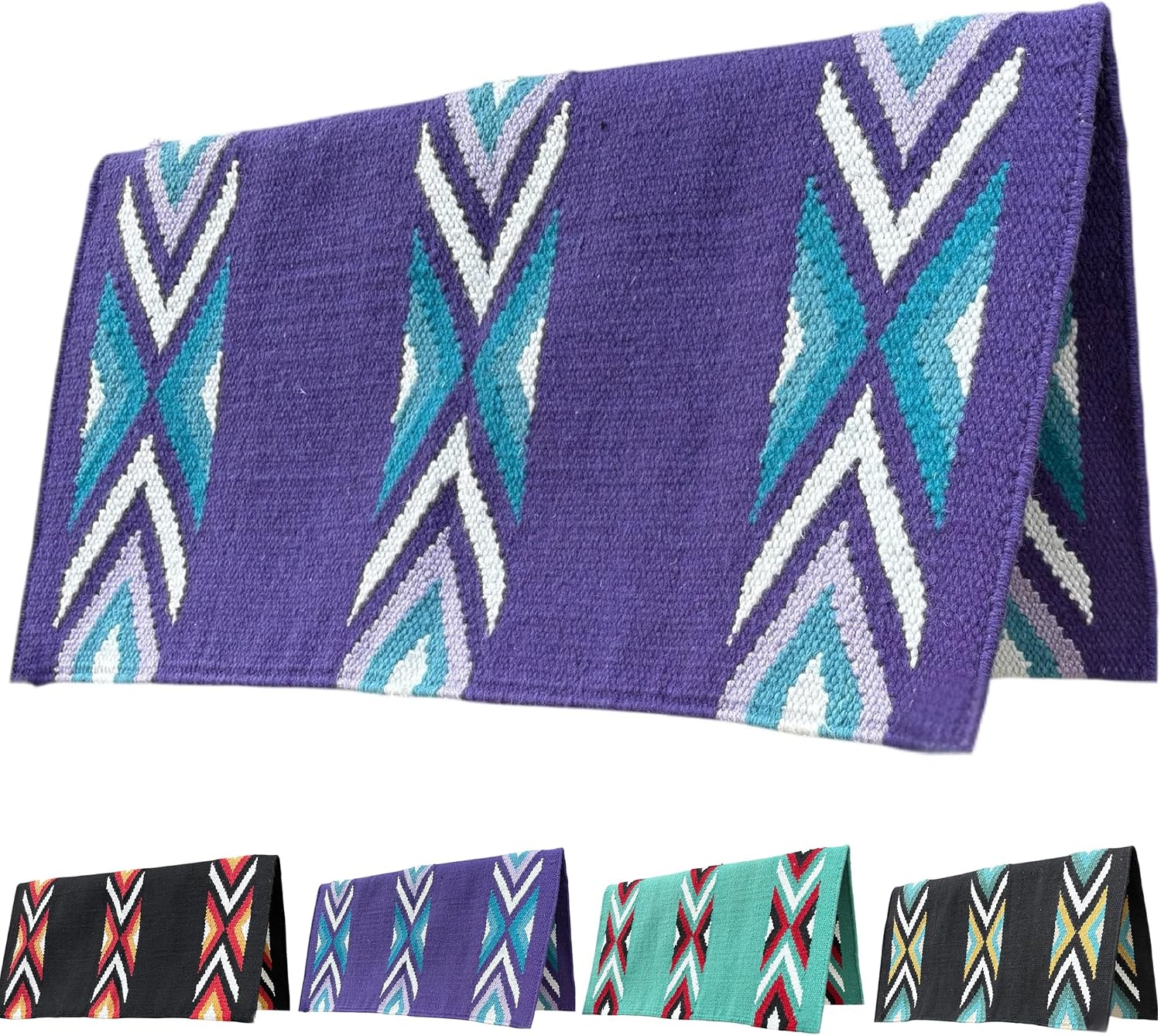Majestic Ally Western Saddle Blanket, Canyon Diamond Design, New Zealand Wool, Handwoven Horse Tack, 36x34 Inches
