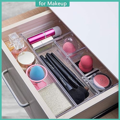 Miniatura 5 de DCA Paquete de 6 organizadores de cajones transparentes, bandejas de almacenamiento de cajones de acrílico, contenedores de almacenamiento para