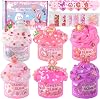 LAWOHO 6 Packs Gradient Pink Slime Kit - Cloud, Clear & Butter Slime Making Kit for Kids, Soft & Non Sticky Fluffy Slimes Kits for Girls & Boys with Cute Charms & Add-ins, 360ml Slimes Party Favors