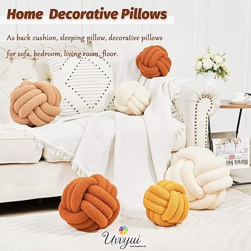 Miniatura 82 de Uvvyui Bola de almohada de nudo, almohadas decorativas suaves para el hogar, almohada redonda, almohada de felpa anudada hecha a mano, cojín redondo