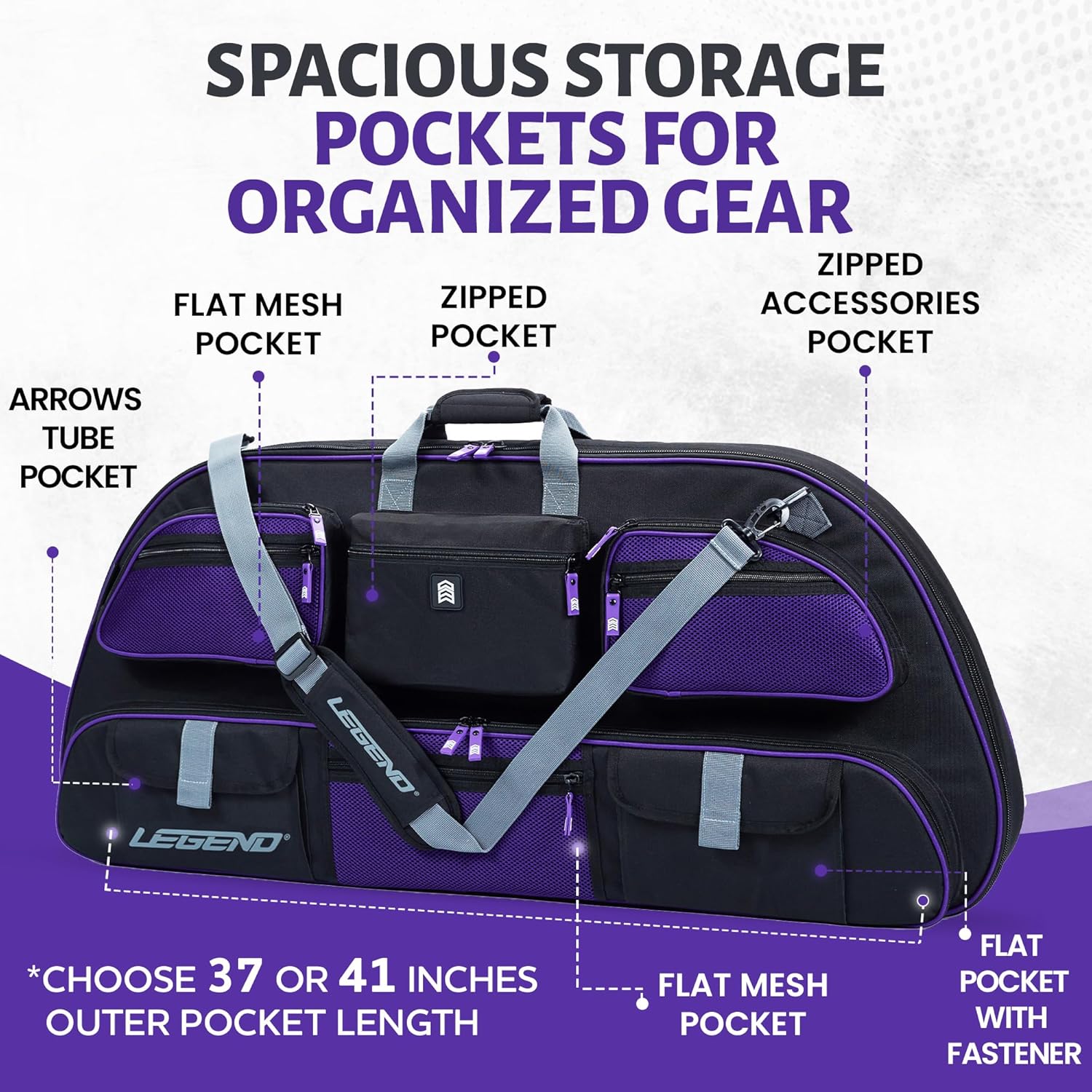 LEGEND Apollo Soft Bow Case - Compound Bow Case with Multiple Storage & Foam Padding, Lightweight Bow and Arrow Case for Archery Accessories, Bow Bag with Arrow Tube Pocket - 40" & 44"