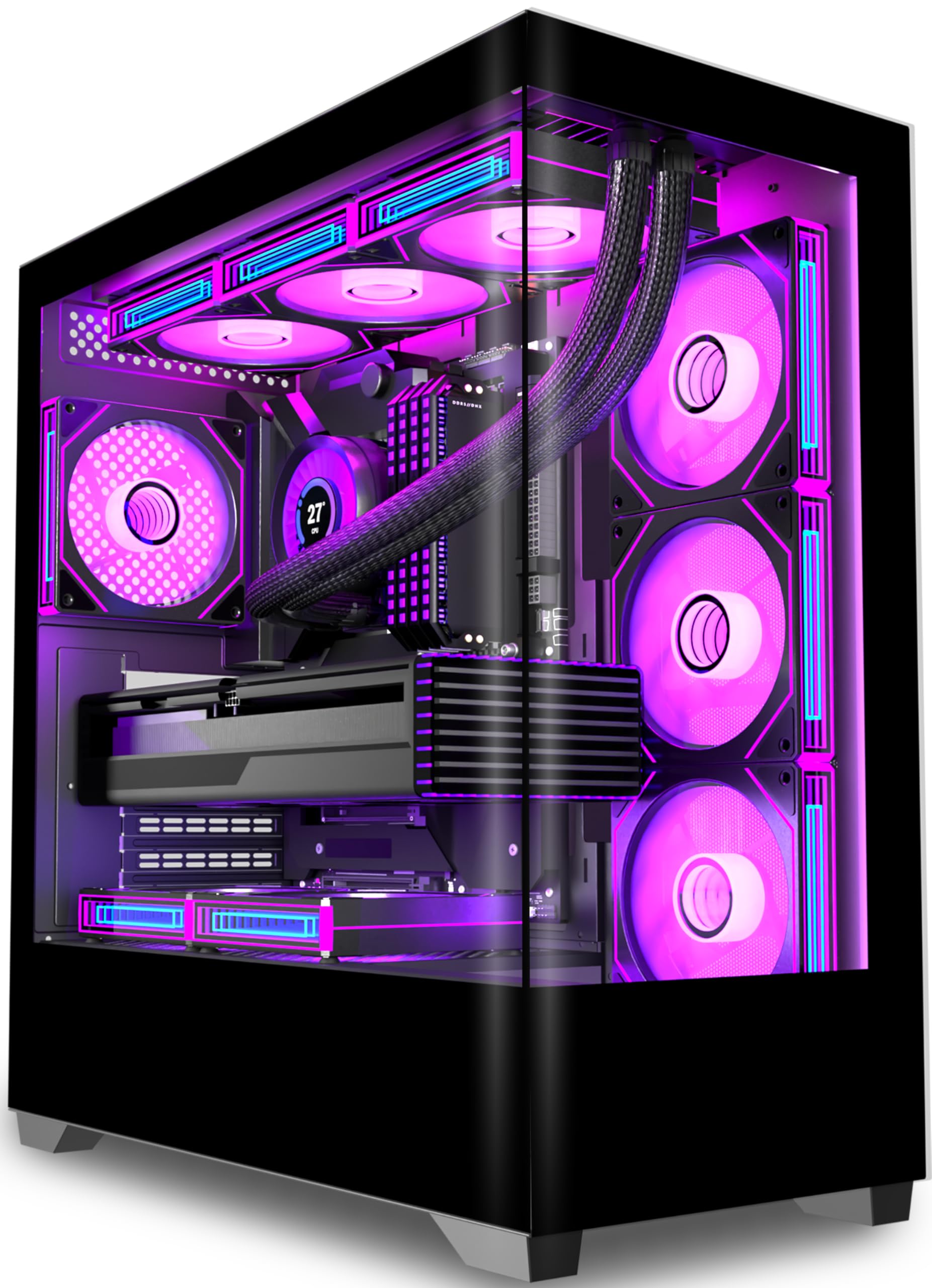 KEDIERS PC Gehäuse Vorinstallierter 7 × 120MM PWM ARGB Lüfter, ATX Mid Tower PC Gehäuse, Computergehäuse mit Panoramaaussicht Gehärtetes Glas Front Panel,Schwarz，P4 ARGB