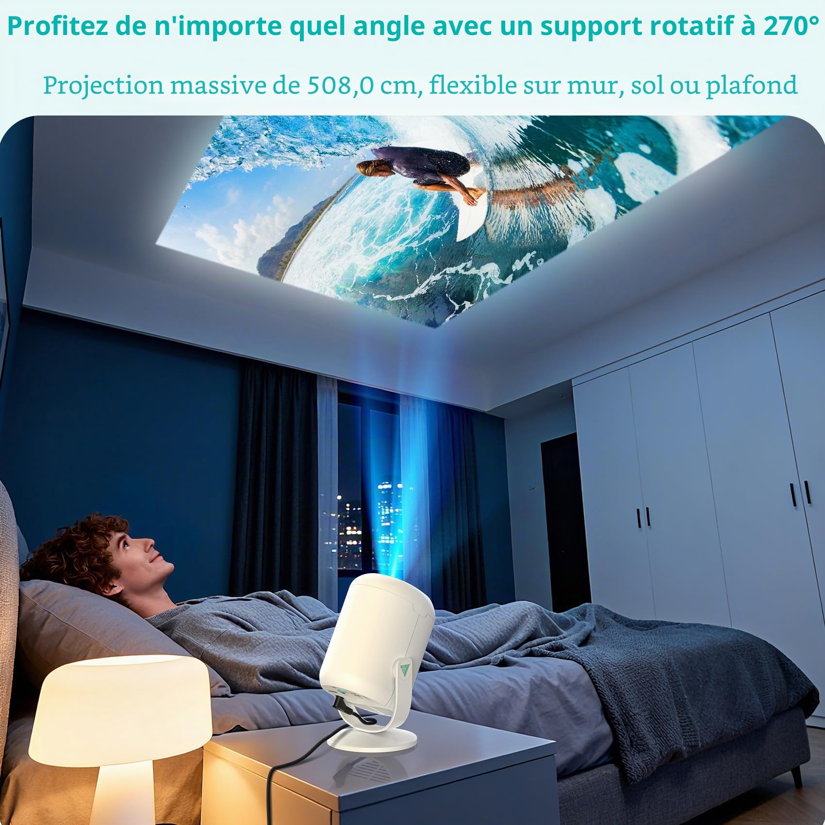 【Focus Électrique/270° Rotation】Mini Projecteur WIFI 6 et Bluetooth 5.4, 4K 1080P Full HD, Nasin Videoprojecteur Portable, Projecteur 200 Pouces 15,000L Home Cinéma pour Phone/TV Stick/HDMI/USB/Type C