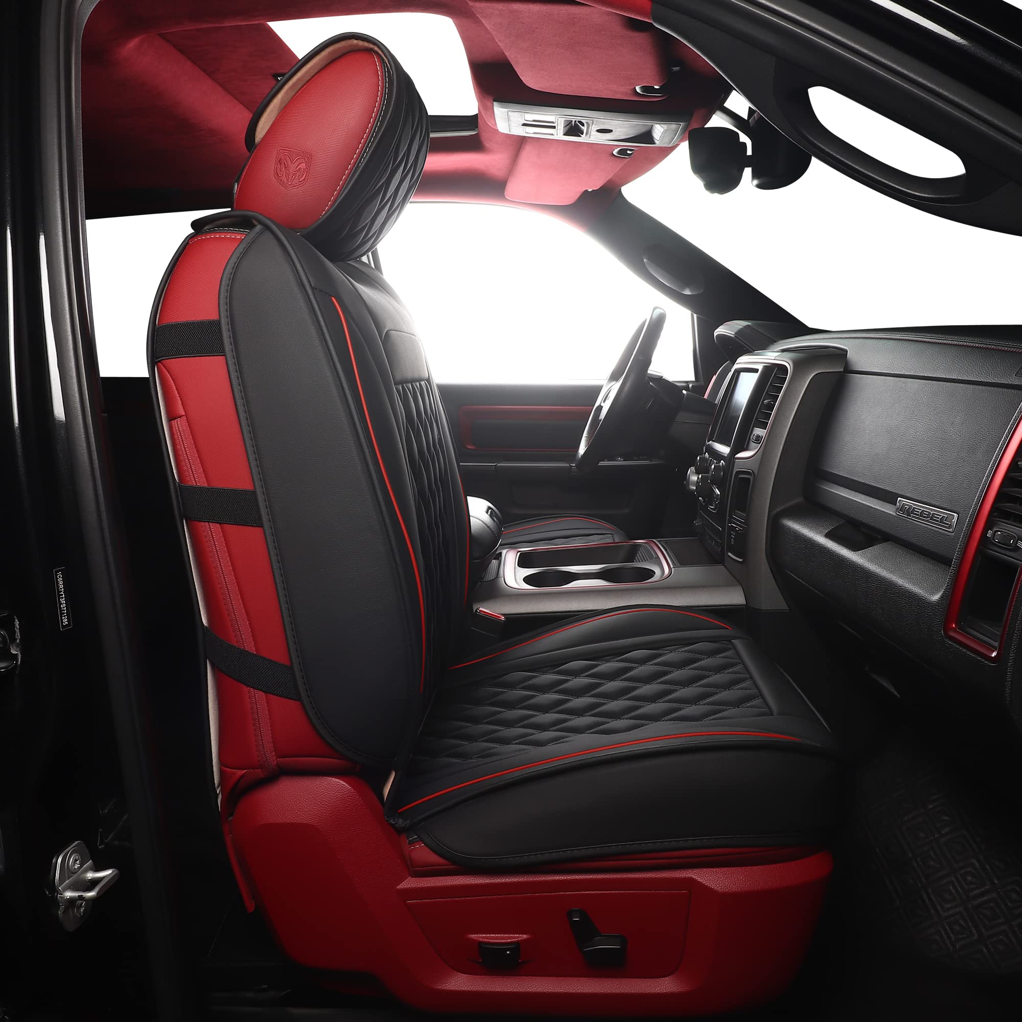 JOJOBAY Custom Car Seat Covers For Dodge Ram 2009–2025 – Waterproof PU Leather Front Seat Covers With 3D Embroidery