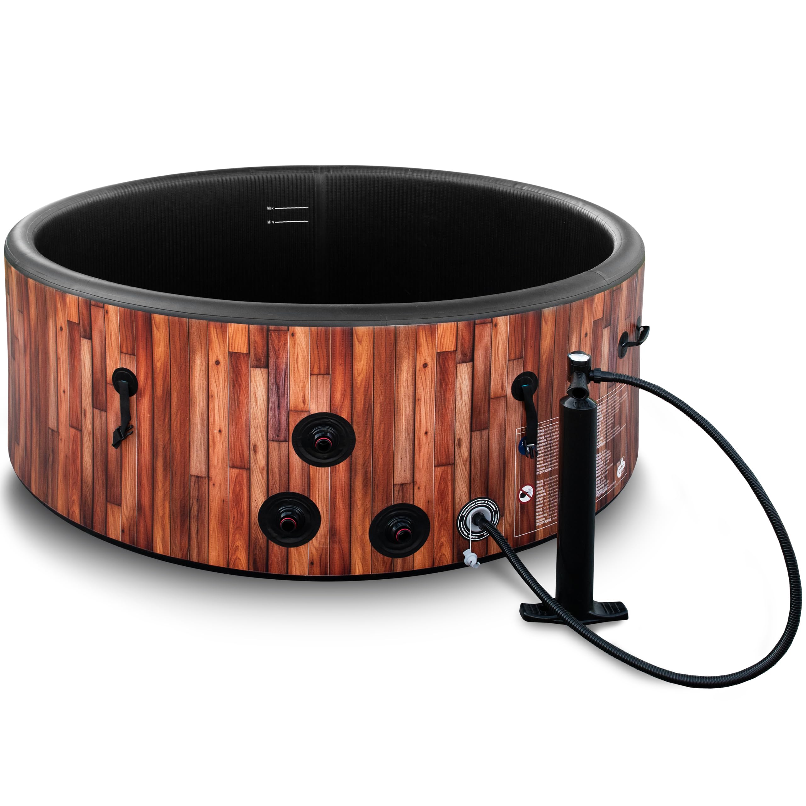 COIL Spa d'extérieur gonflable pour 6 personnes, aspect bois, matériau DWF robuste, gonflage rapide, hydromassage bien-être (teck)