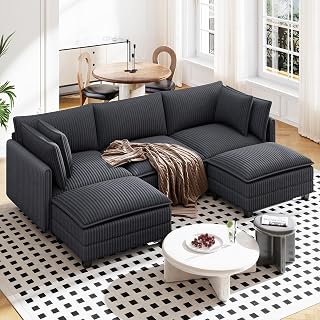 Vesgantti 109" U Shaped Cloud Sectional Sofa, Comfy Corduroy Upholstered Sectional Modular Sofas for Living Room, Modern Modular Couch with 2 Ottoman Deep Seat, Dark Grey - Amazon product rated Grade B