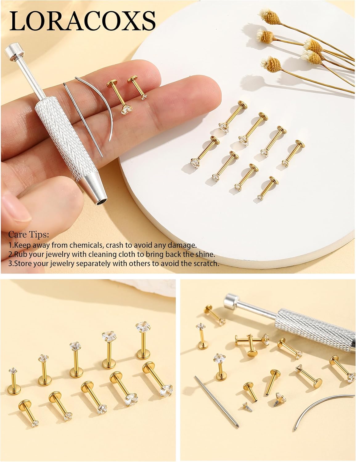 16G/18G Flat Back Earrings for Women Men - Tragus Helix Conch Rook Ear Cartilage Piercing Jewelry, Hypoallergenic Internal Thread Studs, Ideal for Medusa Monroe Ashley Labret Snake Bite Lip Piercing - Image 6