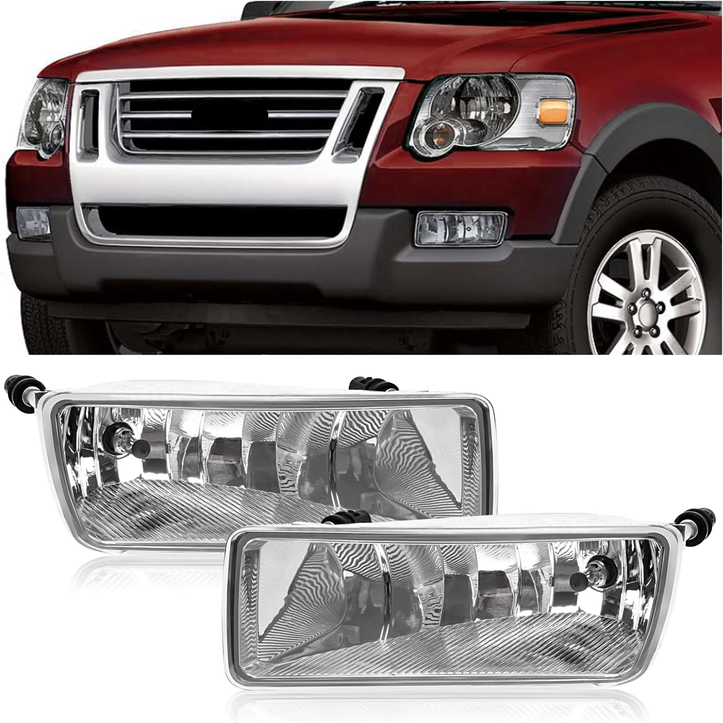 HECASA Fog Light Pair Compatible with 2006-2010 Ford Explorer/Explorer Sport Trac Halogen Fog Lamp w/Bulbs Replacement for FO2594100 FO2595100 6L2Z15201AA 6L2Z15200AA Clear Lens Left & Right