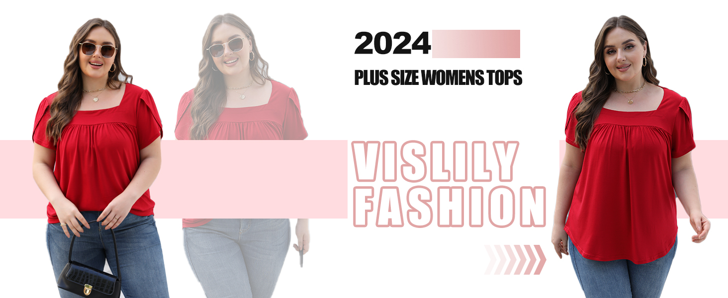VISLILY Plus Size Clothes for Women Casual Petal Sleeve T Shirts