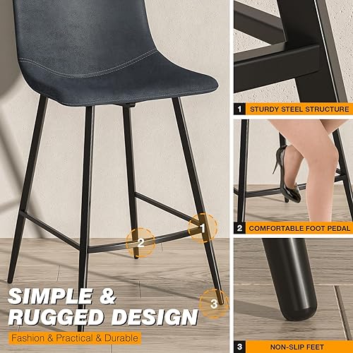 Miniatura 7 de 5Rcom Juego de 2 taburetes de bar de 600 libras de altura de mostrador, taburetes de bar Leathaire de 24 pulgadas con respaldo, sillas de bar con