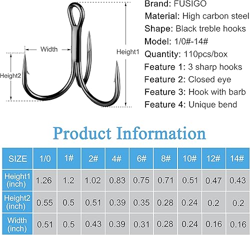 Miniatura 5 de Treble Fishing Hooks,Super Sharp Solid Triple Barbed Fish Hook Strong Wide Gap High Carbon Steel Barbed Hook for Fishing Lures Baits Freshwater