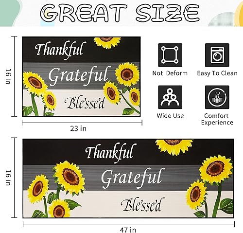 Miniatura 9 de Juego de 2 alfombras de cocina lavables para piso, hogar, fregadero, baño, antideslizante, acolchado, girasol, alfombra de cocina, alfombra de pie