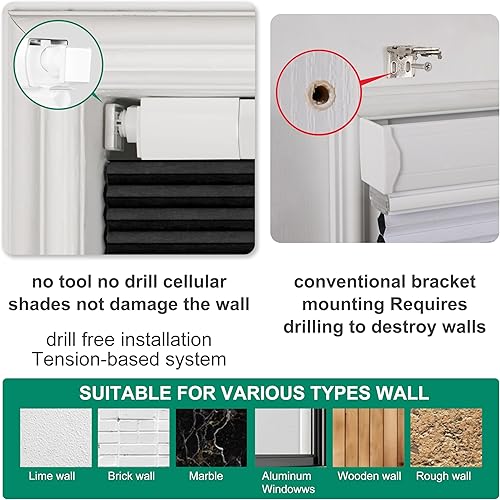 Miniatura 2 de BERISSA Persianas celulares opacas sin cordón, sin necesidad de taladro, sin herramientas, persianas celulares fáciles de instalar, persianas