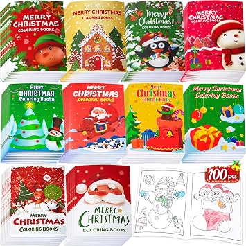 90shine 100Pcs Christmas Coloring Books Bulk Xmas Stockings Goodie Bags Stuffers Winter Gifts Holiday Party Favors Supplies