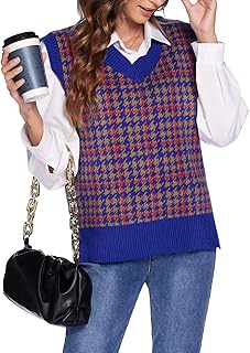 Hotouch Sweater Vest Women V Neck Casual Oversized Pullover Sleeveless Sweater Knit Vest Tunic Tops S-XXL