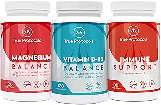 TRUE PROTOCOLS - Immune Protocol+ (3 Items) - Immune Support (90 Caps), Vitamin D-K2 Balance (120 Caps) & Magnesium Balance (120 Caps) - Bioavailable Capsules For Optimal Immune System Support, Bone, Cardiovascular & Overall Health - Immune System Booster - Non-GMO Supplements