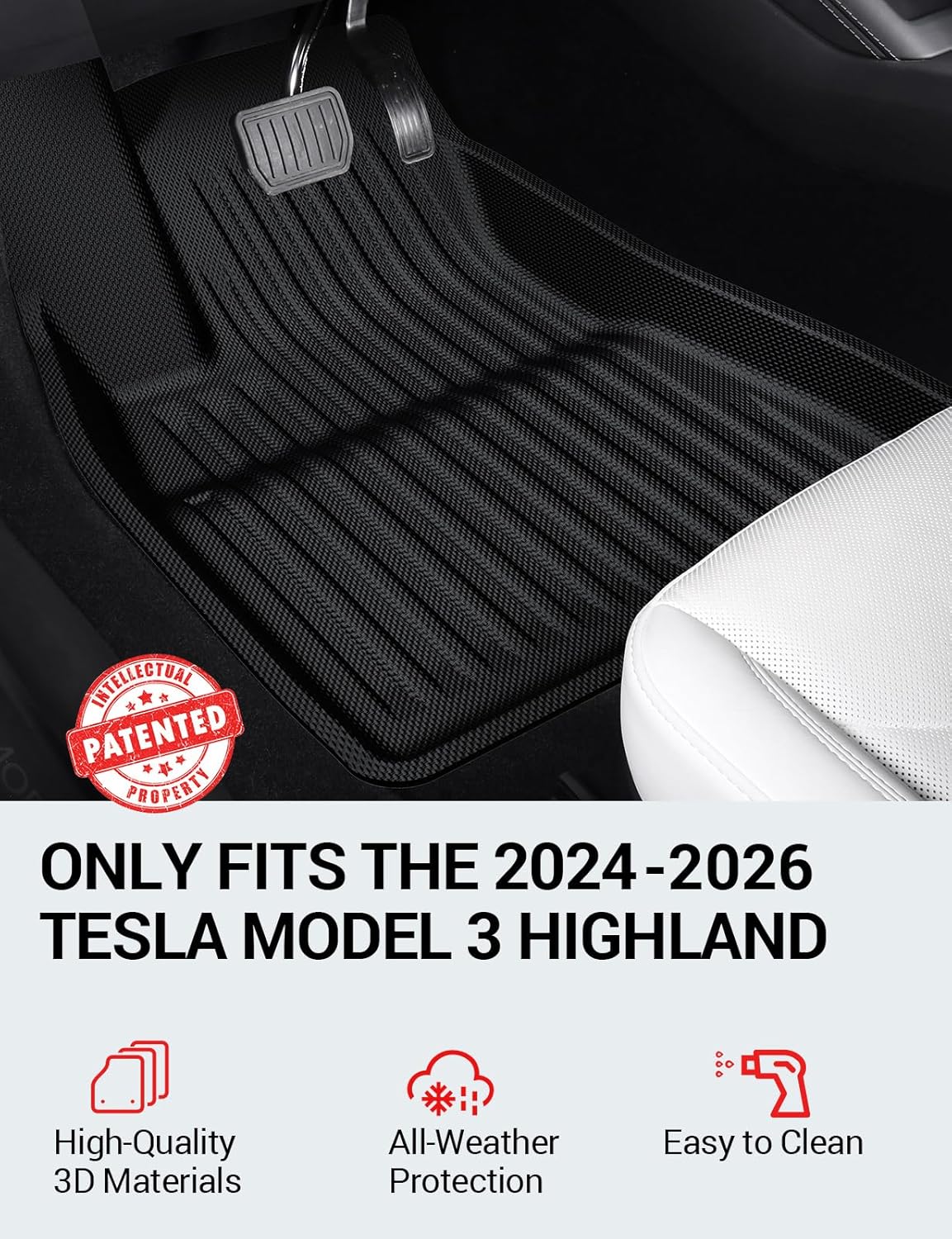 BASENOR 8PCS Floor Mats for 2024 2025 2026 Tesla Model 3 Highland, All-Weather 3D Material Cargo Car Trunk Mats Front Rear Cargo Liners [Proprietary Design] for Model 3 Highland Accessories