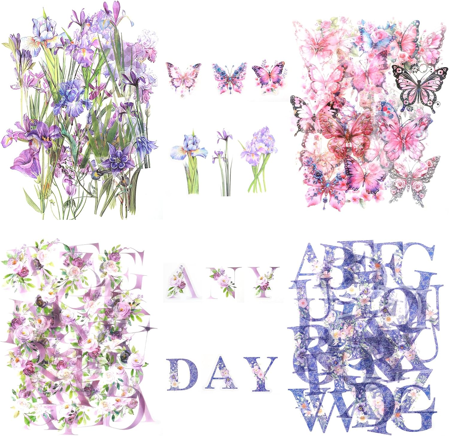 AOZUO Colorful Butterfly Floral Stickers, 164pcs