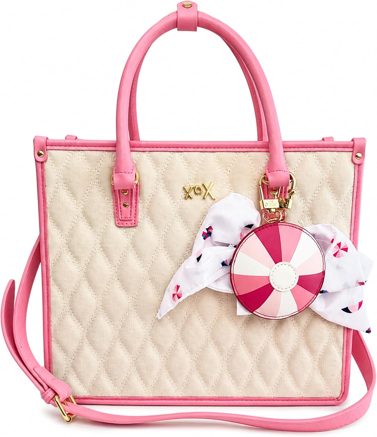 Betsey Johnson XOLALA Quilted Crossbody Purse with Handles - 10" H x 12" W x 5" D | Detachable Charm