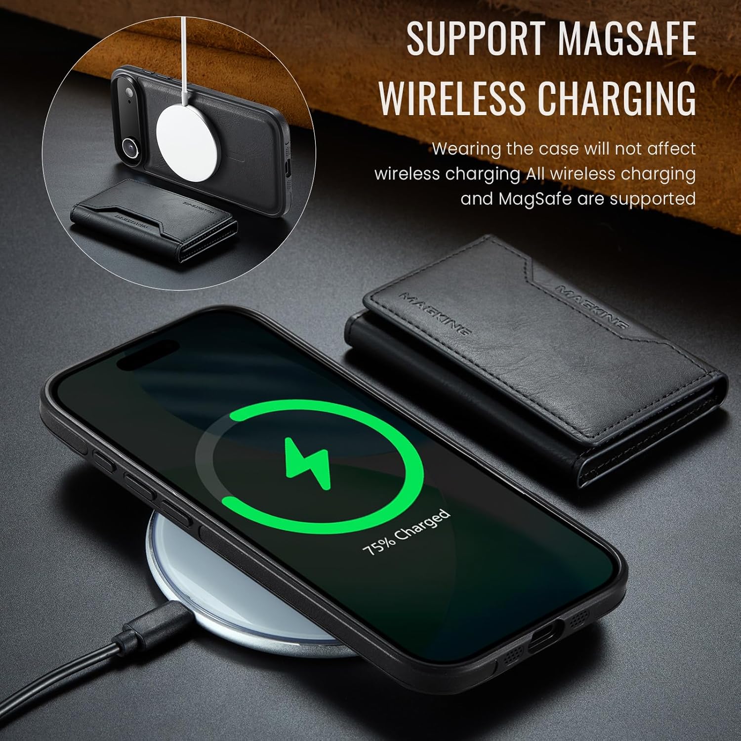 SZHAIYU K2 2 in 1 Detachable Magnetic Phone Cases Compatible with iPhone Air / 17 Air Case with Card Holder RFID Blocking , Compatible with Magsafe Wallet, Leather 6.5'' (Black, iPhone Air)