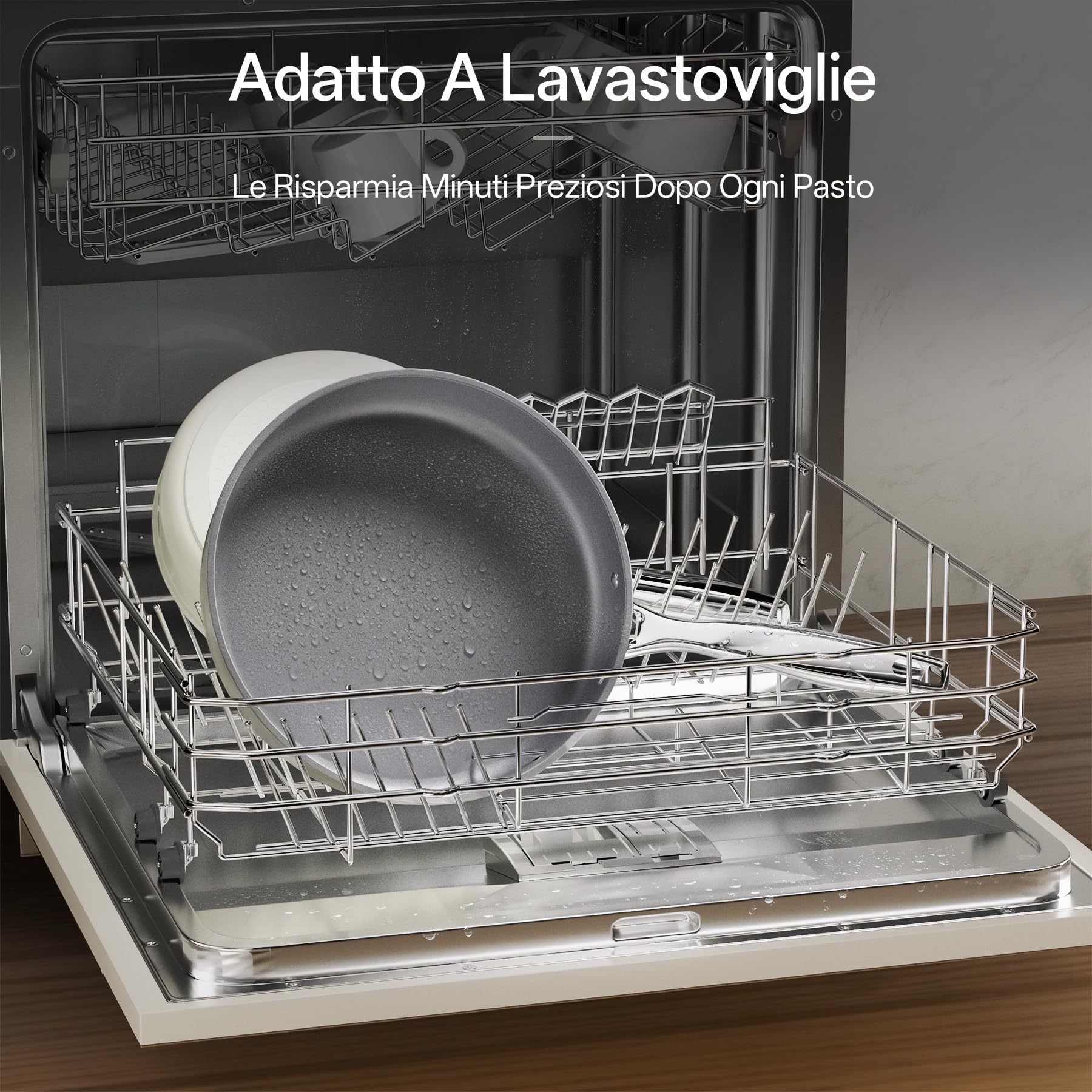 Padella Antiaderente 28cm, Resistente ai Graffi Grande Padelle in Ceramica, Compatibile con Induzione,Lavabile in Lavastoviglie, Senza PFOA e PTFE, Bianco Latte