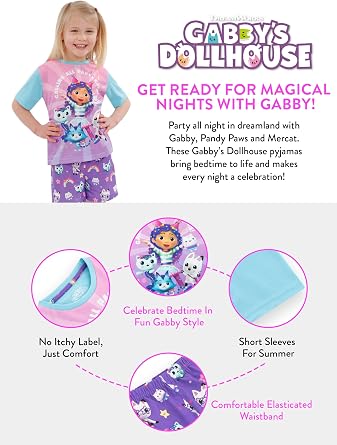 DreamWorks Gabbys Dollhouse Pajamas | Girls Short Pajamas | Gabbys Girls' Pajama Sets