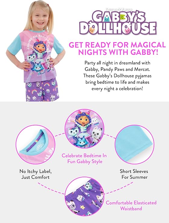 DreamWorks Gabbys Dollhouse Pajamas | Girls Short Pajamas | Gabbys Girls' Pajama Sets