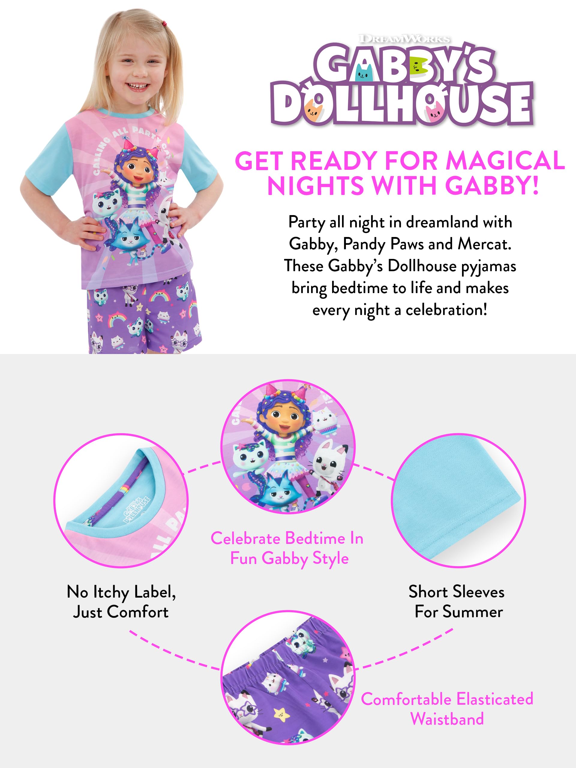 DreamWorks Gabbys Dollhouse Pyjama Fille | Gabby Pyjama Court Fille | Pyjama Maison De Poupée Gabby
