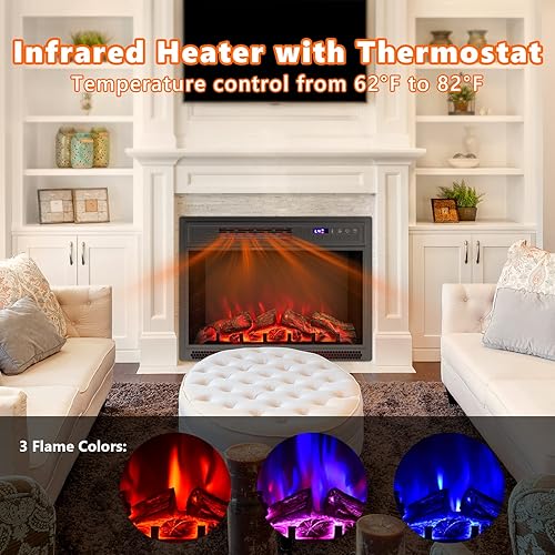 Miniatura 3 de ARLIME Chimenea eléctrica de 25 pulgadas para empotrar en la pared e independiente, calentador eléctrico de habitación de 1400 W para interiores con