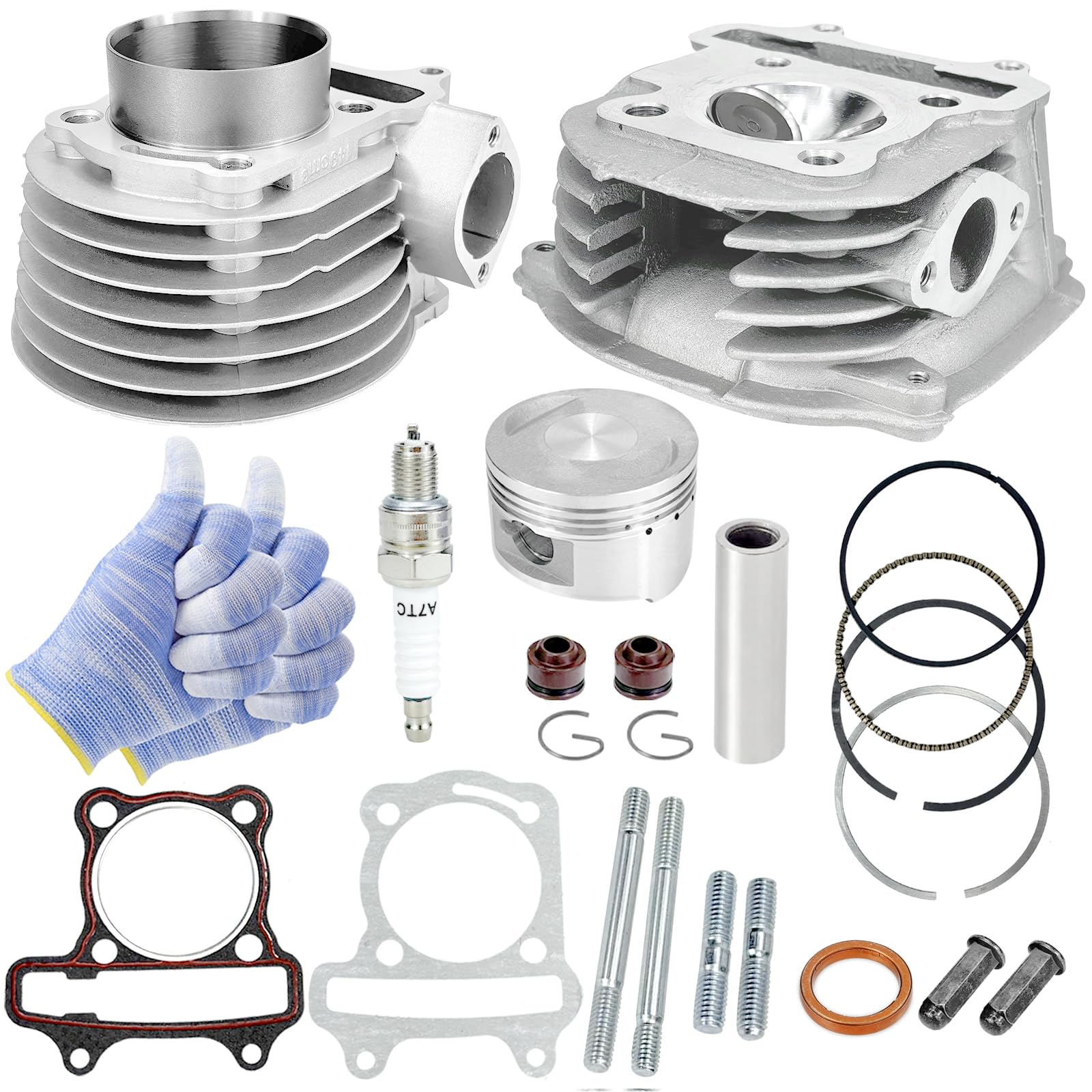 Kit testa cilindro 150 cc 57,4 mm adatto per GY6 4 tempi 157QMJ 152QMI Jonway, Jmstar, Roketa, Sunl, Tank, Peace, Taotao ATV ciclomotore Go Kart (non EGR)