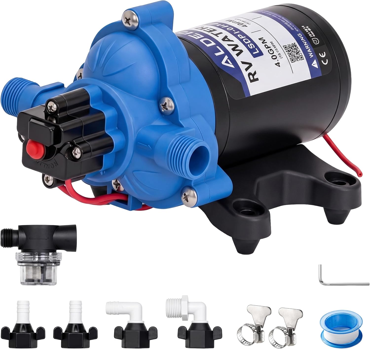 12V RV Water Pump, 4.0 GPM 45 PSI 3-Chamber Diaphragm Fresh Water Pressure Pump with Adjustable Pressure Switch, Self Priming On Demand Pump with Strainer for Camper Trailer Boat