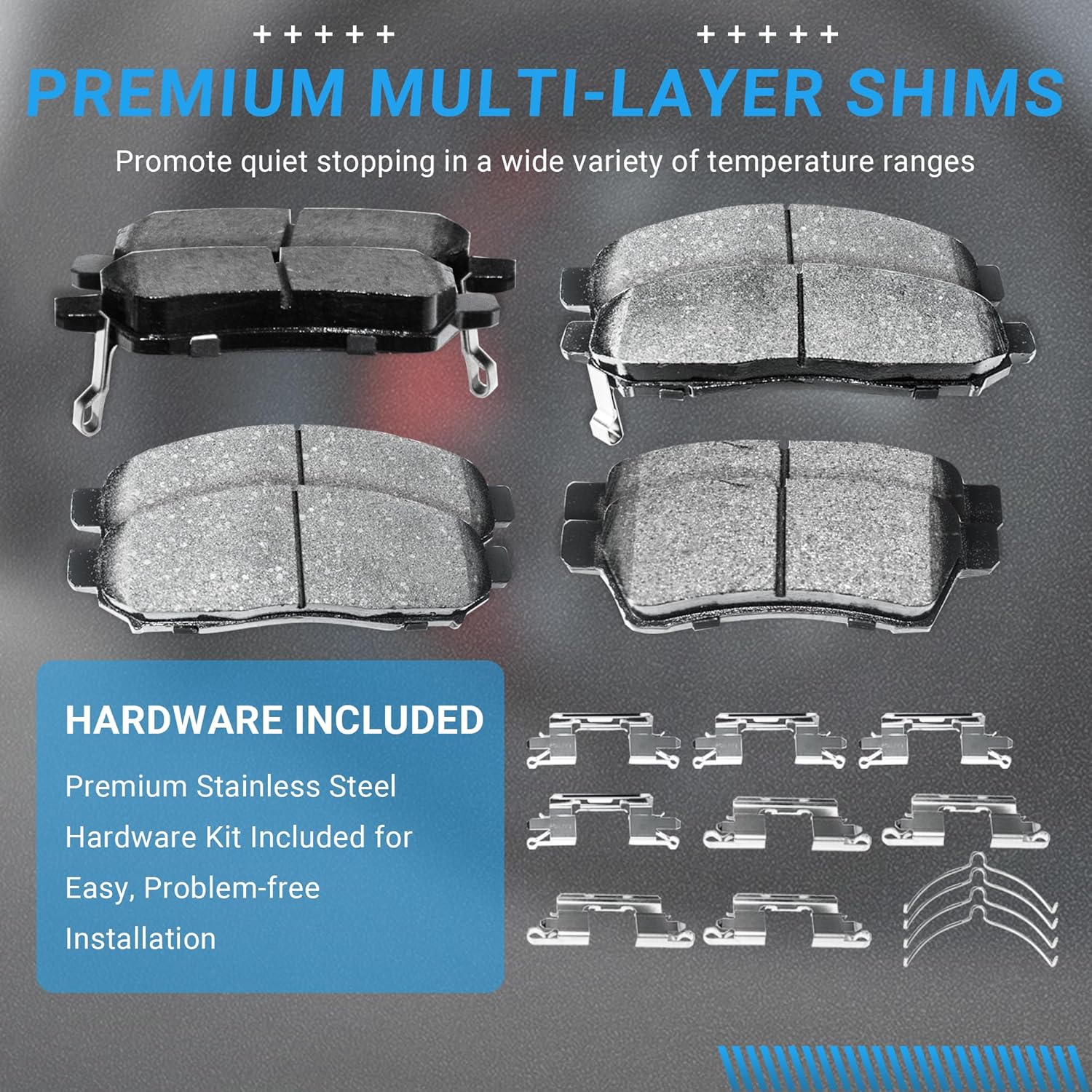 Brake Pads Front and Rear Compatible with 2005-2022 Nissan Frontier, 2005-2015 Nissan Xterra, 2009-2012 Suzuki Equator Automotive Replacement Brake Pads Semi-Metallic D1094 D1100