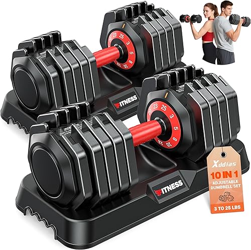 Miniatura 13 de XDDIAS Juego de 2 mancuernas ajustables, juego de mancuernas de 25/55/80 libras, juego de pesas de ajuste rápido, juego de mancuernas de pesas