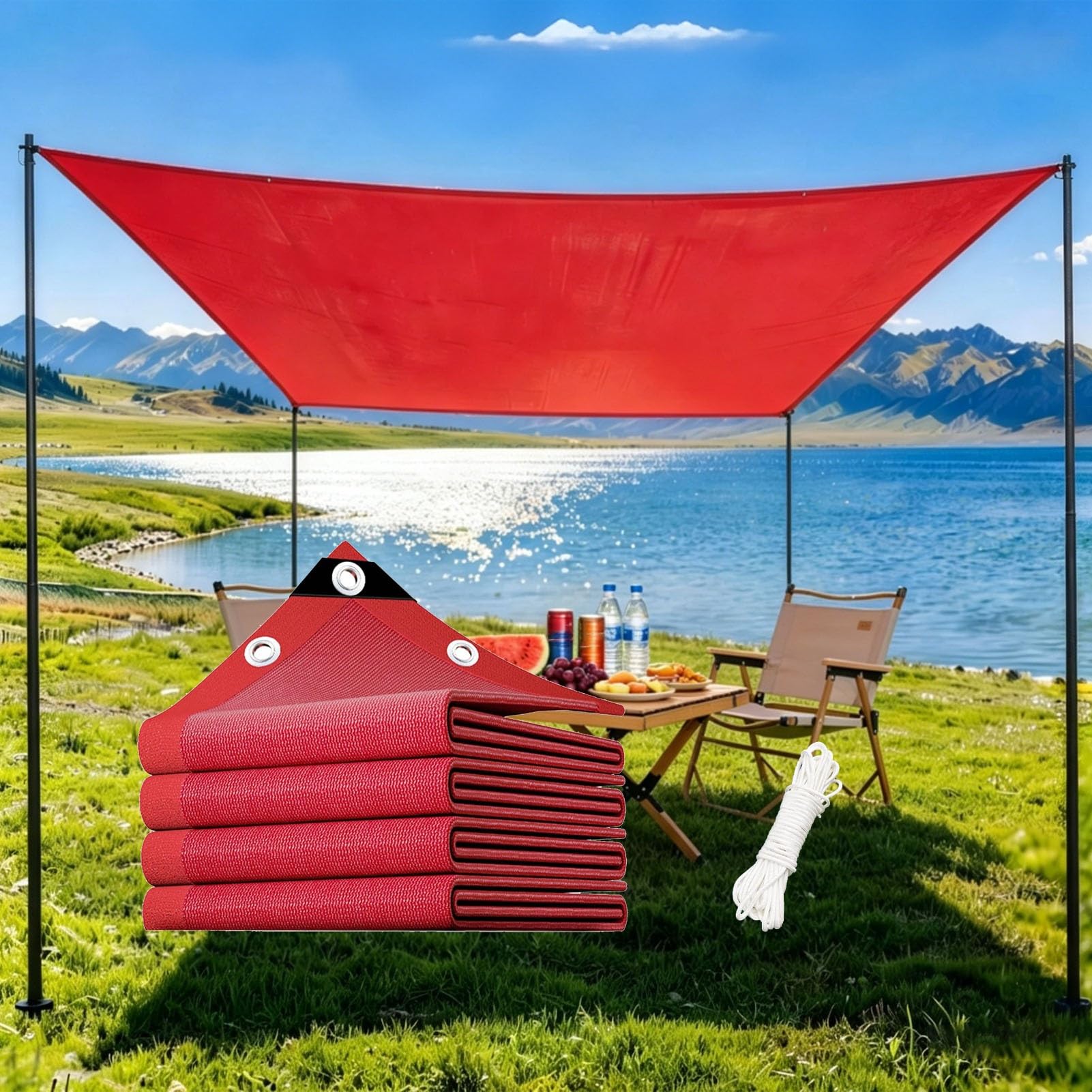 Voile d'ombrage rouge contre la chaleur du soleil de jardin