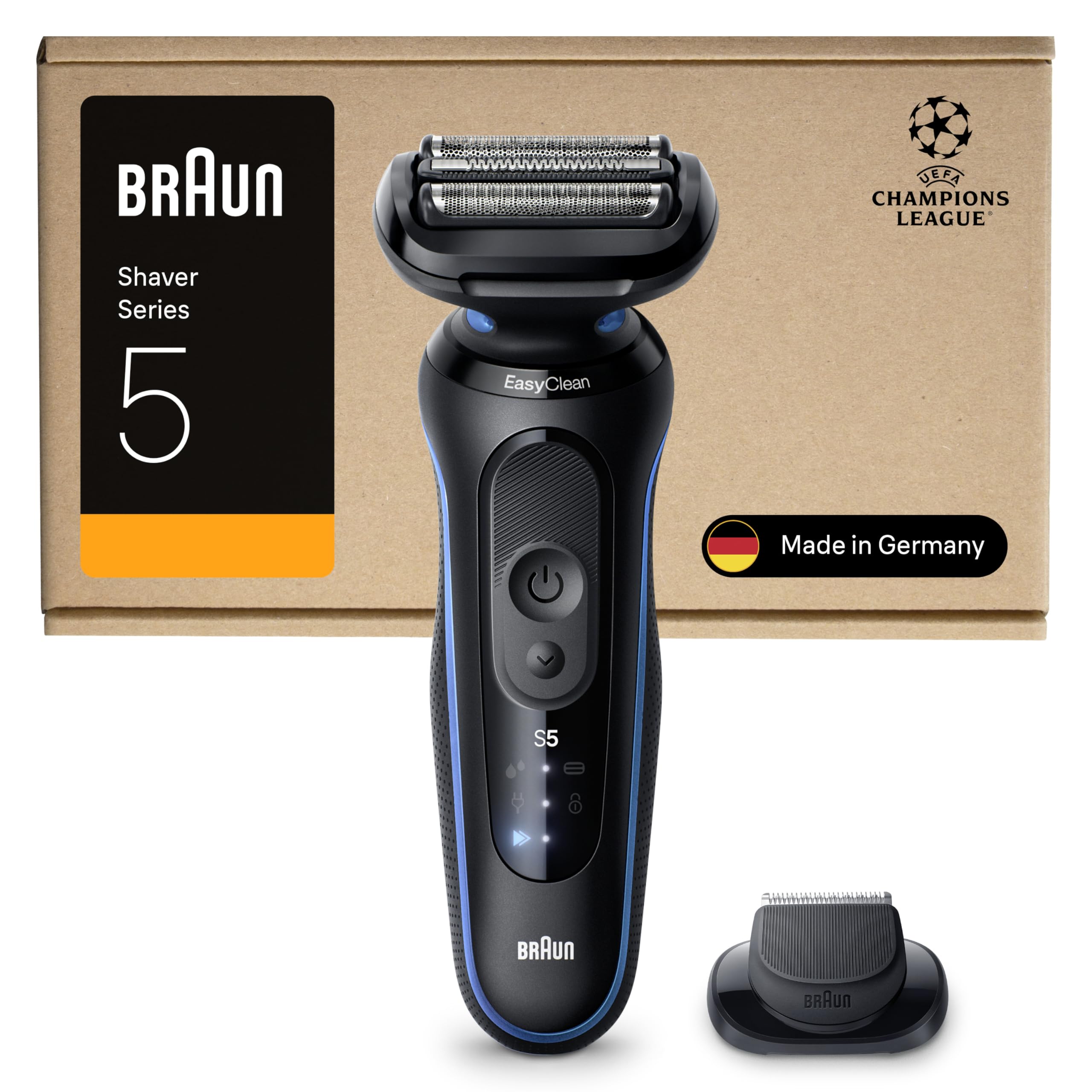 Braun Rasoir Electrique Homme Series 5 52-B1200SI Bleu, Etanche, Lames Flexibles Pour - Guide 360