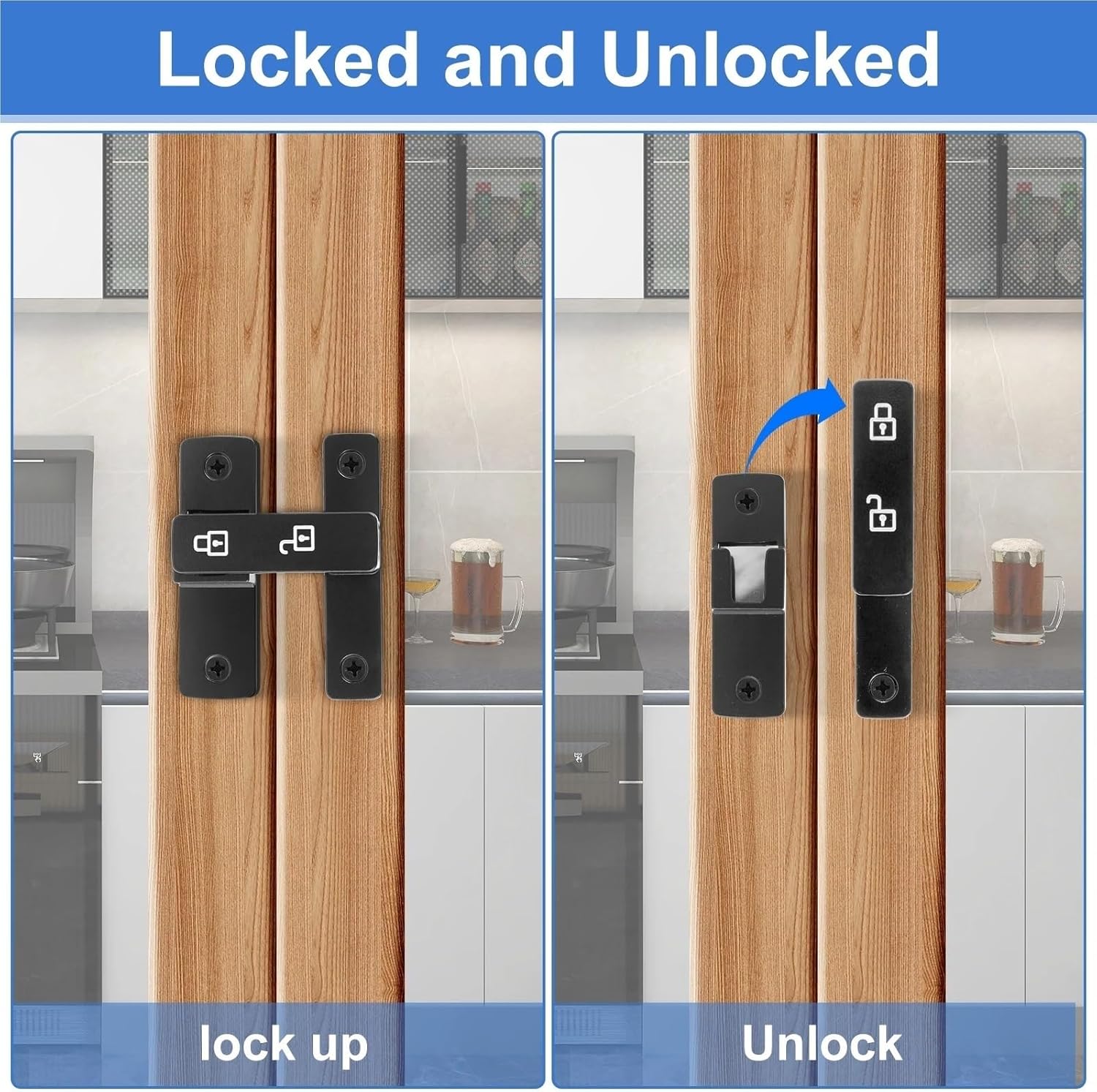 Flip Latch Flip Latch Lock 90/180 Degree Sliding/Swinging Door Latch Lock Heavy Duty Flip Gate Latch Lock with Luminous Safety Barn for Barn Door, Sliding Door(Black 90 Degrees)