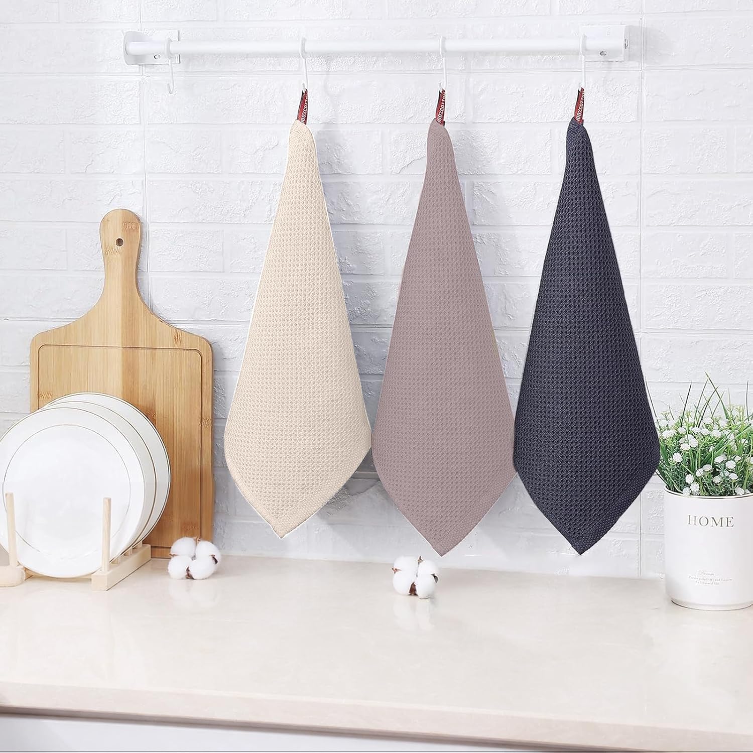 QUILTINA Kitchen Dish Cloths 6 Pack, 12 x 12 Inches, 100% Cotton Waffle Weave Dish Towels, Super Absorbent Quick Drying, Mixed Color