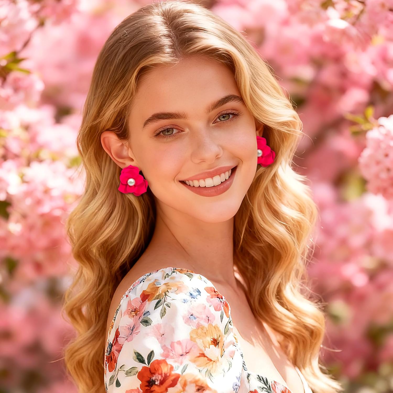 Pink Flower Earrings for Women Cute Irregular Petal Chunky Flower Dangle Earrings Trendy Drop Statement Floral Jewelry Gift - Image 4