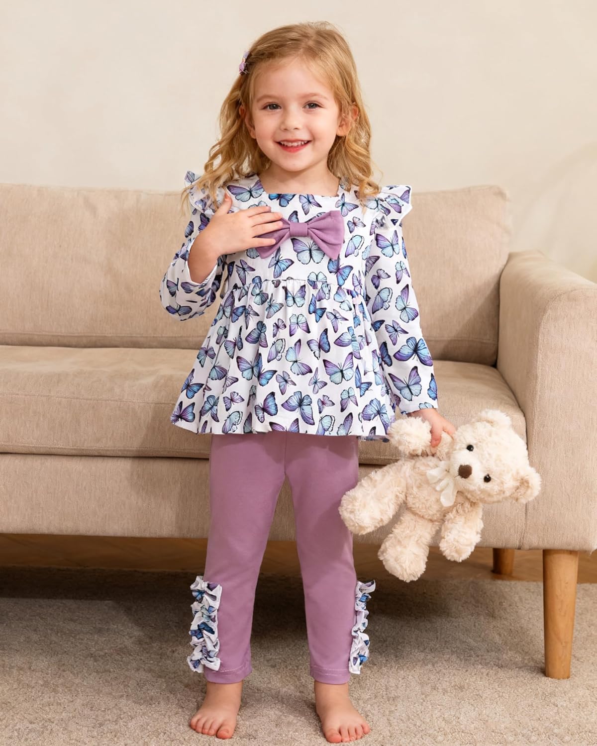 Toddler Girl Clothes 12M-6T Long Sleeves Ruffle Top+Ruffle Pants Toddler Girls Fall Winter Clothes - Image 2