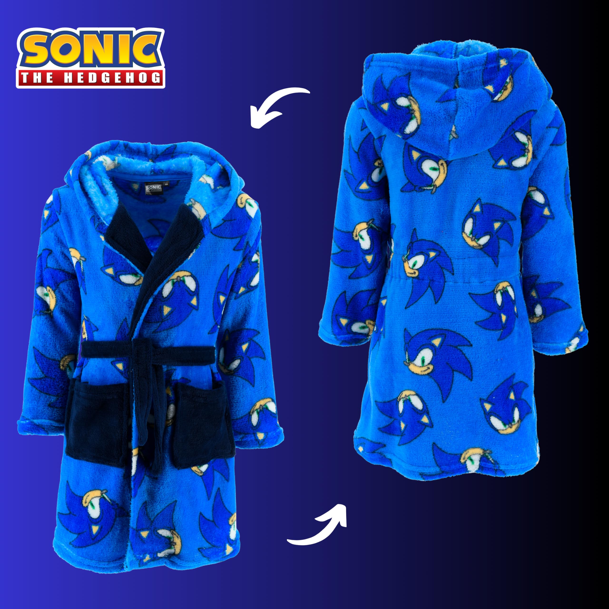Sonic The Hedgehog Robe de Chambre pour Garçons, Doux Robe pour la Maison des Enfants, Cadeau pour Garçons, Tailles 3 à 8 Ans
