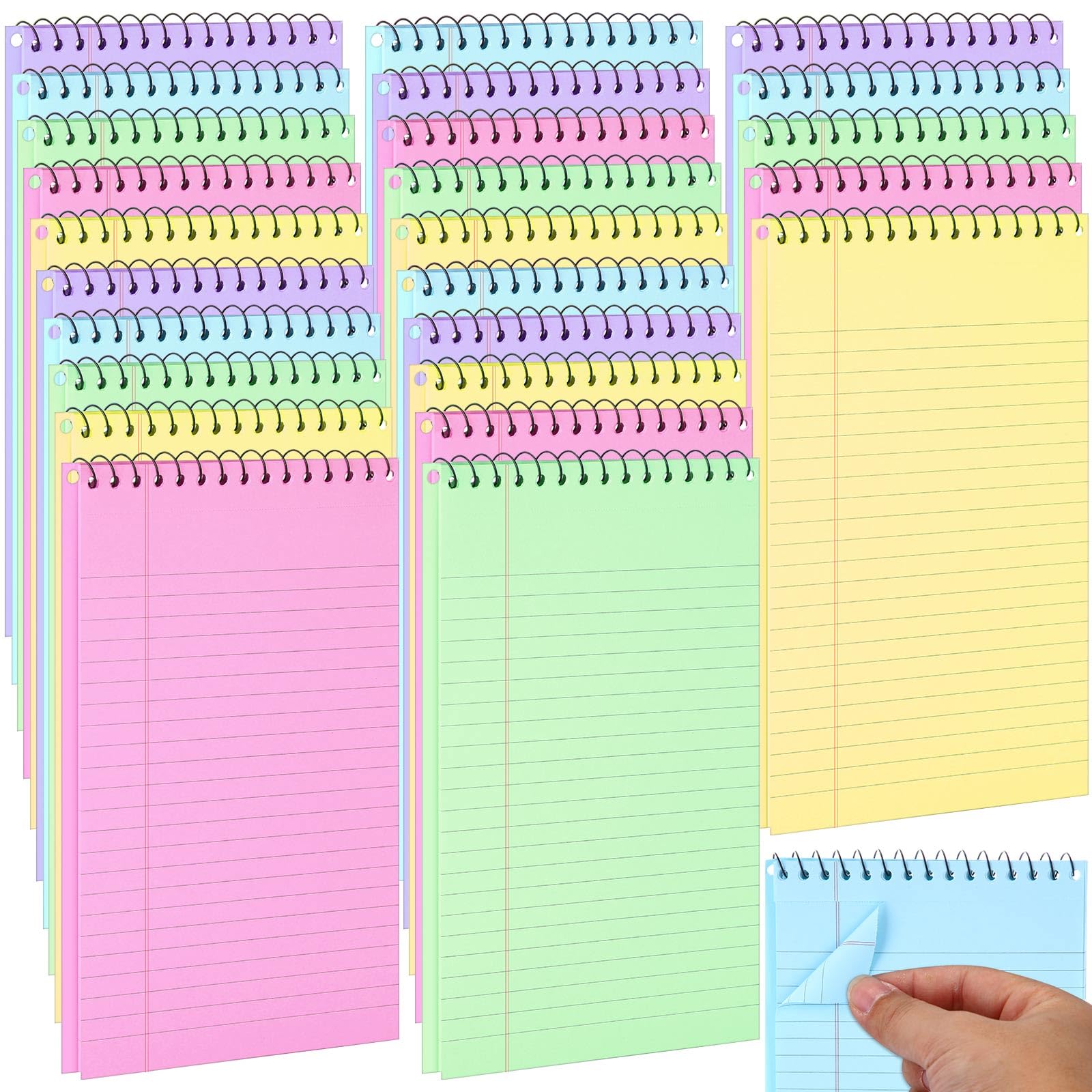 Humyoun 25 Pack Pastel Colored Legal Pads Top Bound Spiral Notebook College Ruled Steno Pads 8.5 x 11, 5 x 8 Inch Hard Cardboard Paper Notepad for Office School (5x8 Inch)