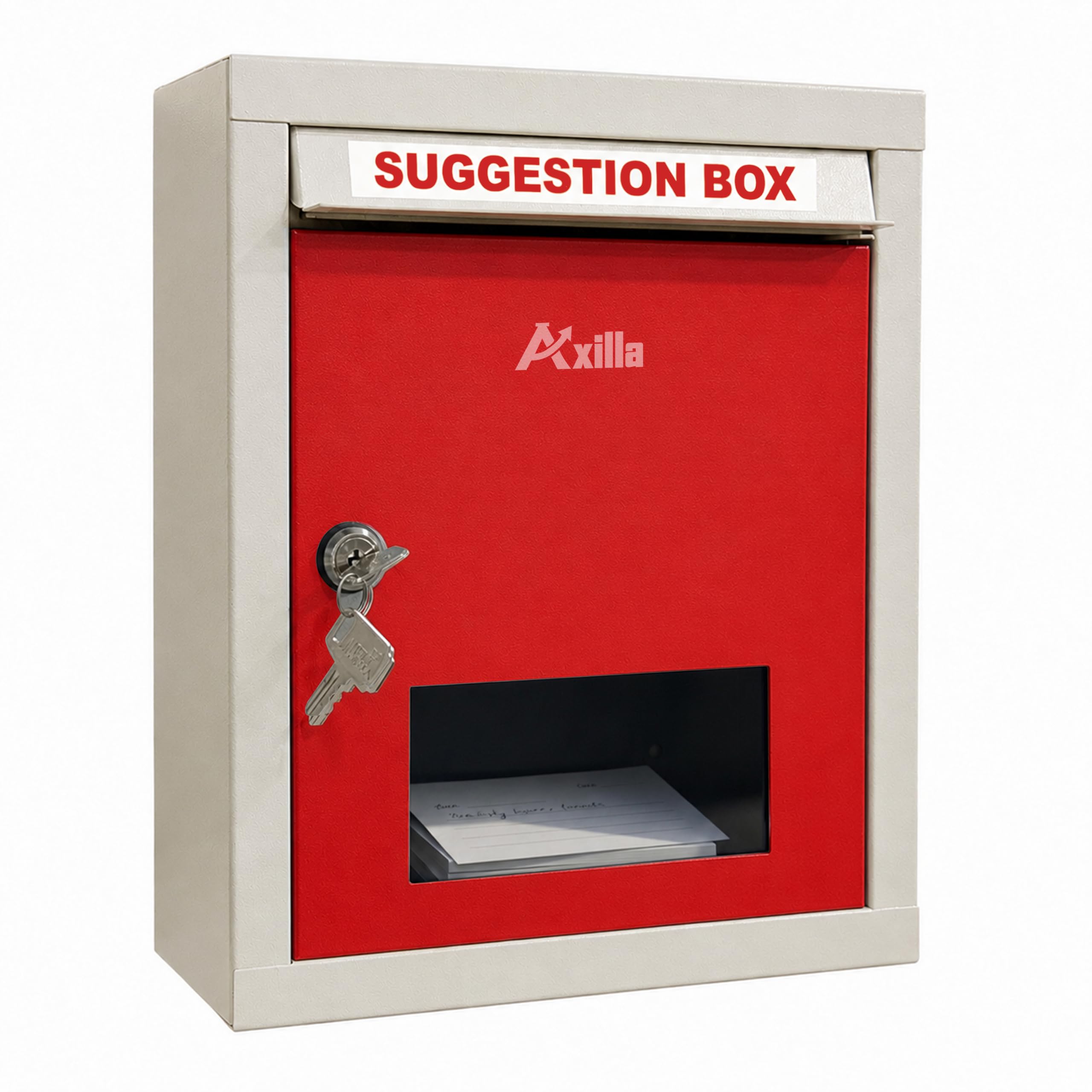 Multipurpose Suggestion Box with Lock | GI Steel Post Box with Name Stickers | Wall Mounted Letter Box for Home & Office | Donation Complaint Ballot Mail Box (Red & White)-picture-22