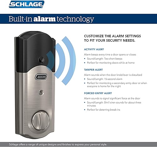 Miniatura 4 de Schlage Connect BE469ZP CAM 716 - Cerradura de seguridad inteligente con alarma incorporada, moldura Camelot en bronce envejecido