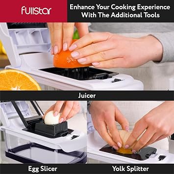 Fullstar Vegetable Chopper & Mandoline Slicer for Kitchen - Food Chopper with Container, Cheese Grater, Home Essentials & Kitchen Gadgets (9 in 1, White/Black)