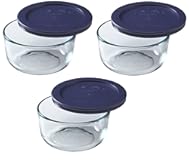 7200 2-Cup Glass Bowl & 7200-PC Dark Blue Lid &lpar;3-Pack&rpar; - Made in USA
