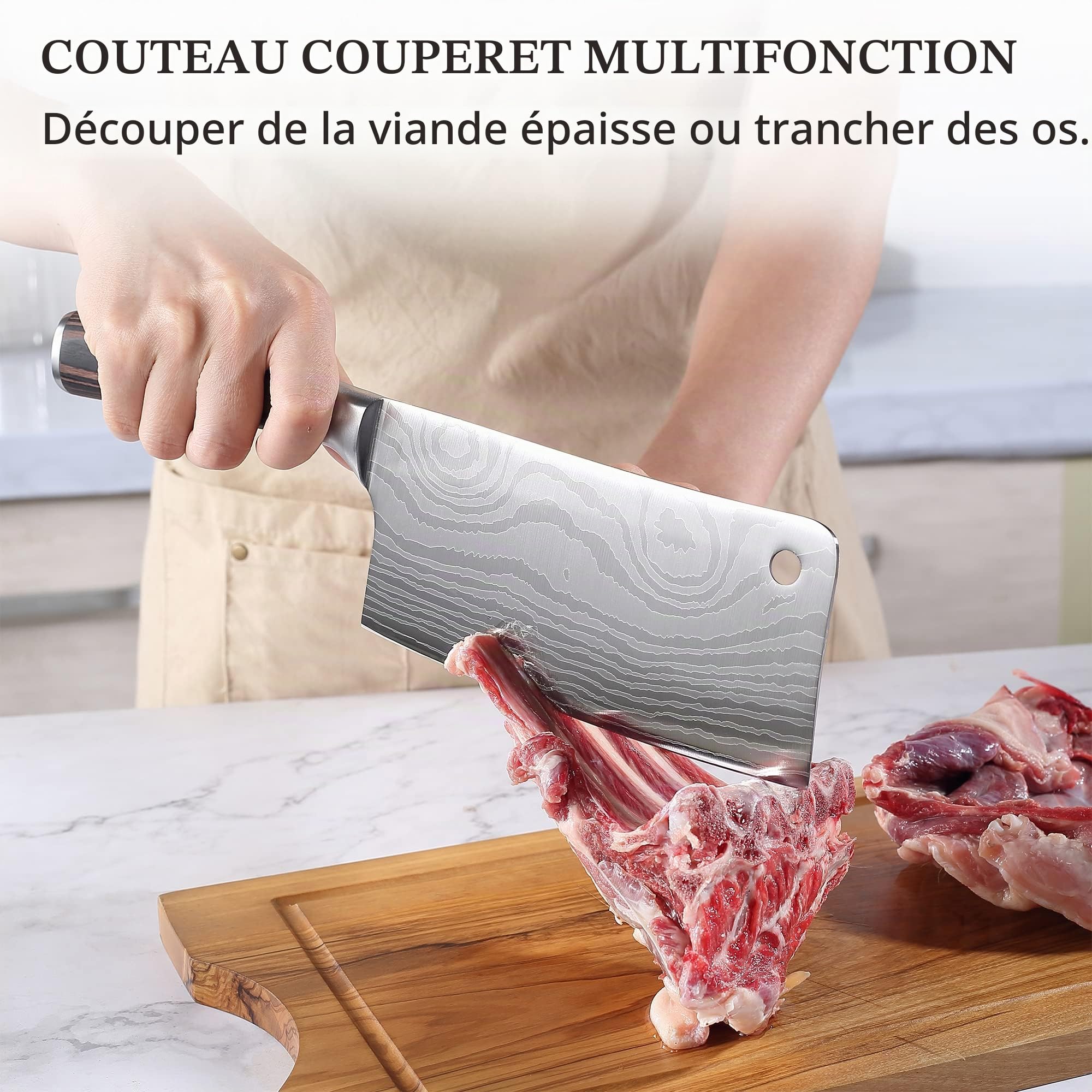 PAUDIN Couperets, Couteau de Cuisine Chinois, Couperets à viande 17 cm, en Acier Inoxydable Allemand avec Poignée en Bois, Couteaux de Chef Adapté aux Fruits, Légumes et Viande